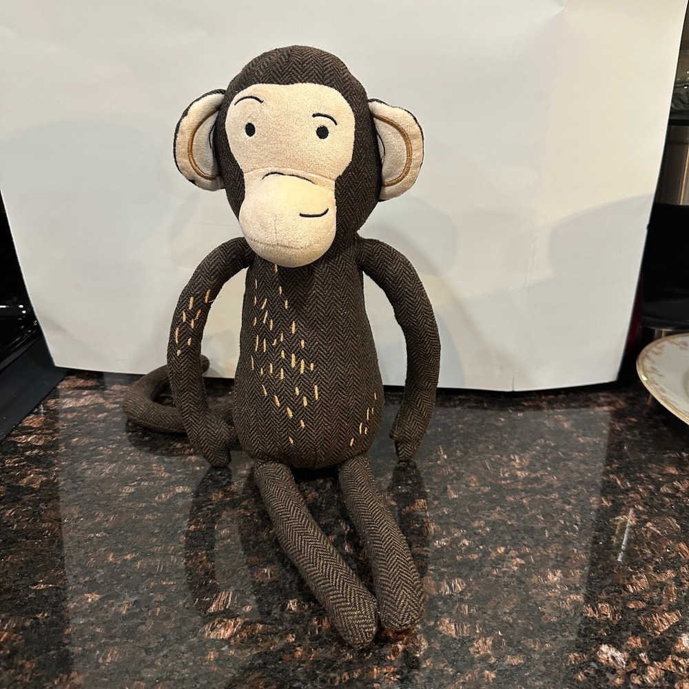 Pillowfort Monkey Figural Throw Pillow Brown Herringbone Plush 12in Stuffed Toy